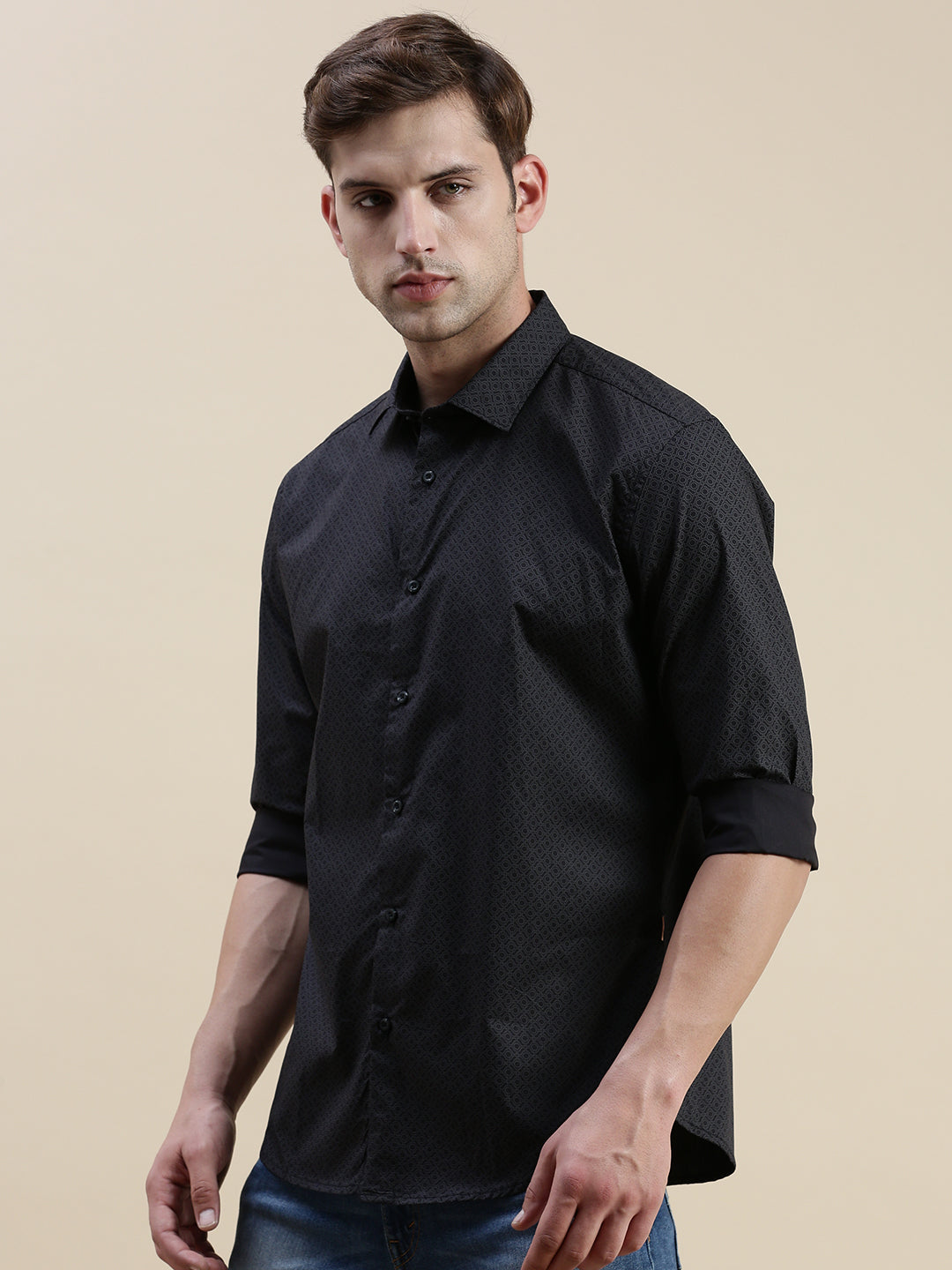 Men Black Geometrical Casual Shirt