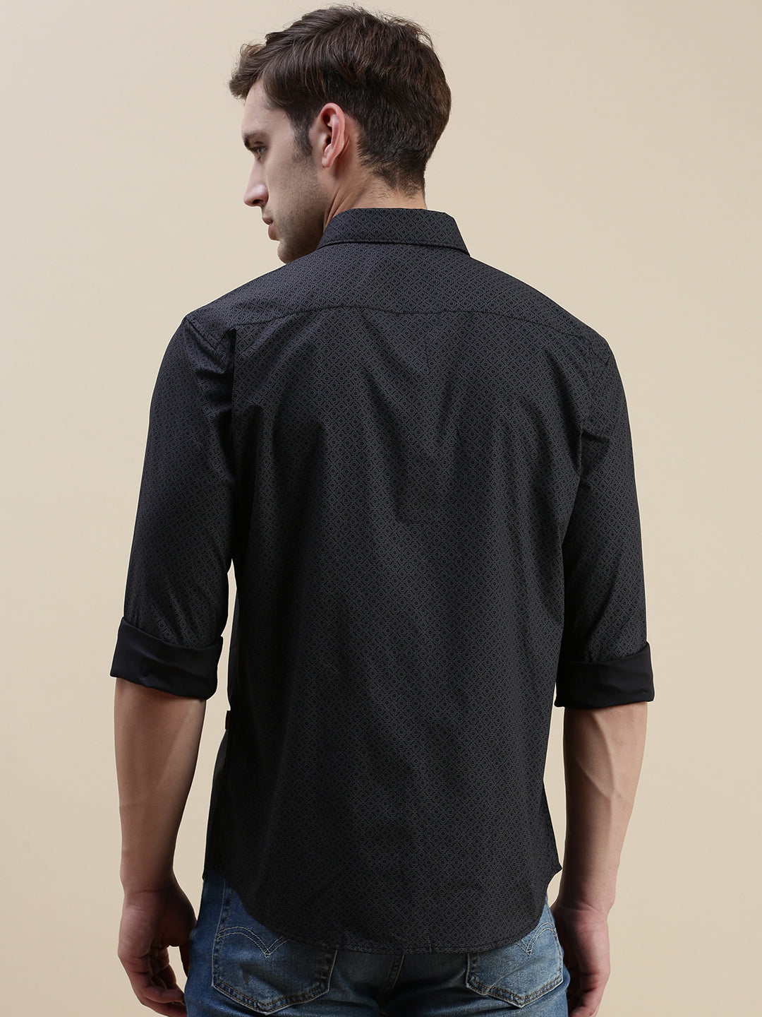 Men Black Geometrical Casual Shirt