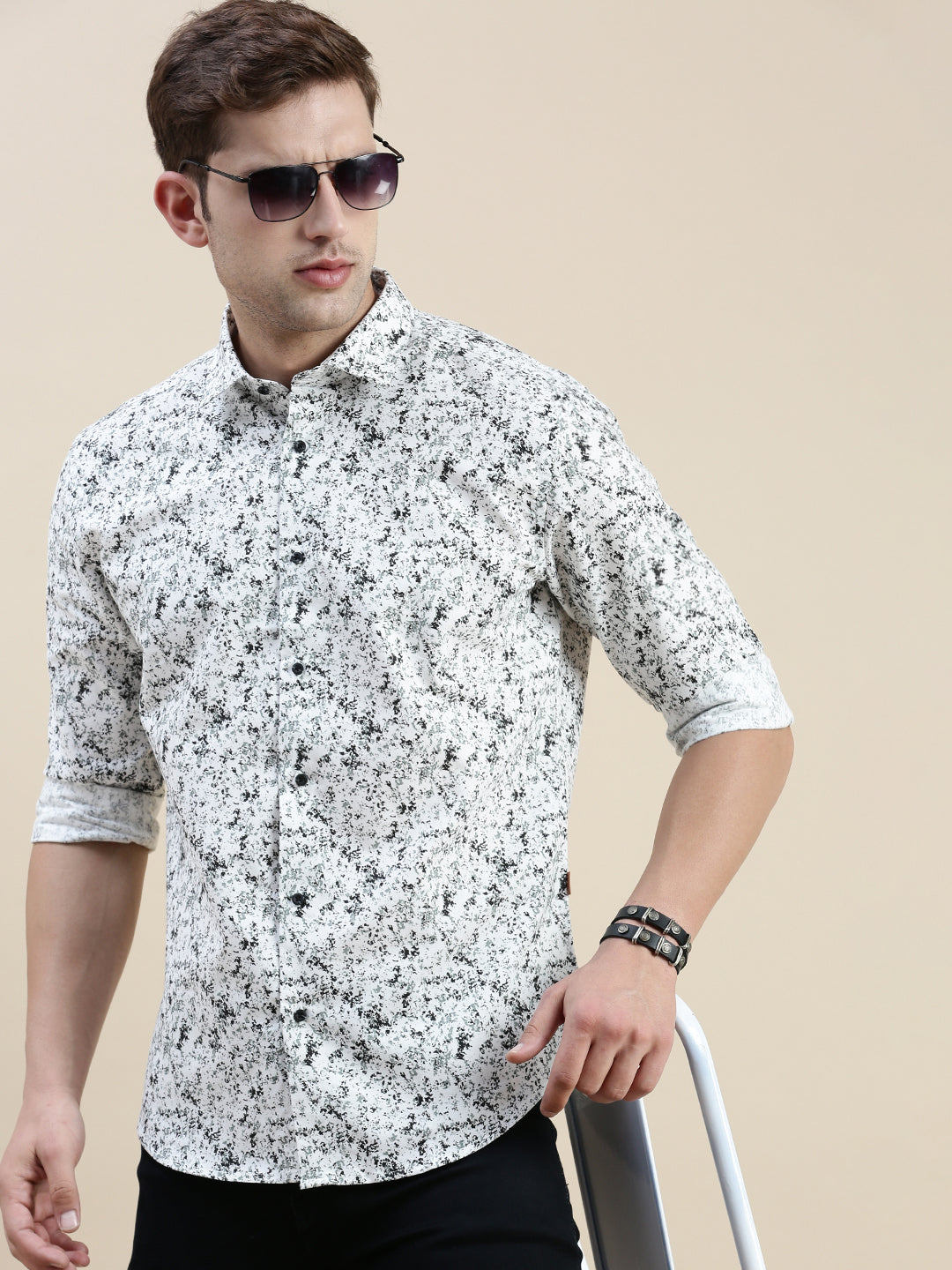 Men White Graphics Casual Shirt