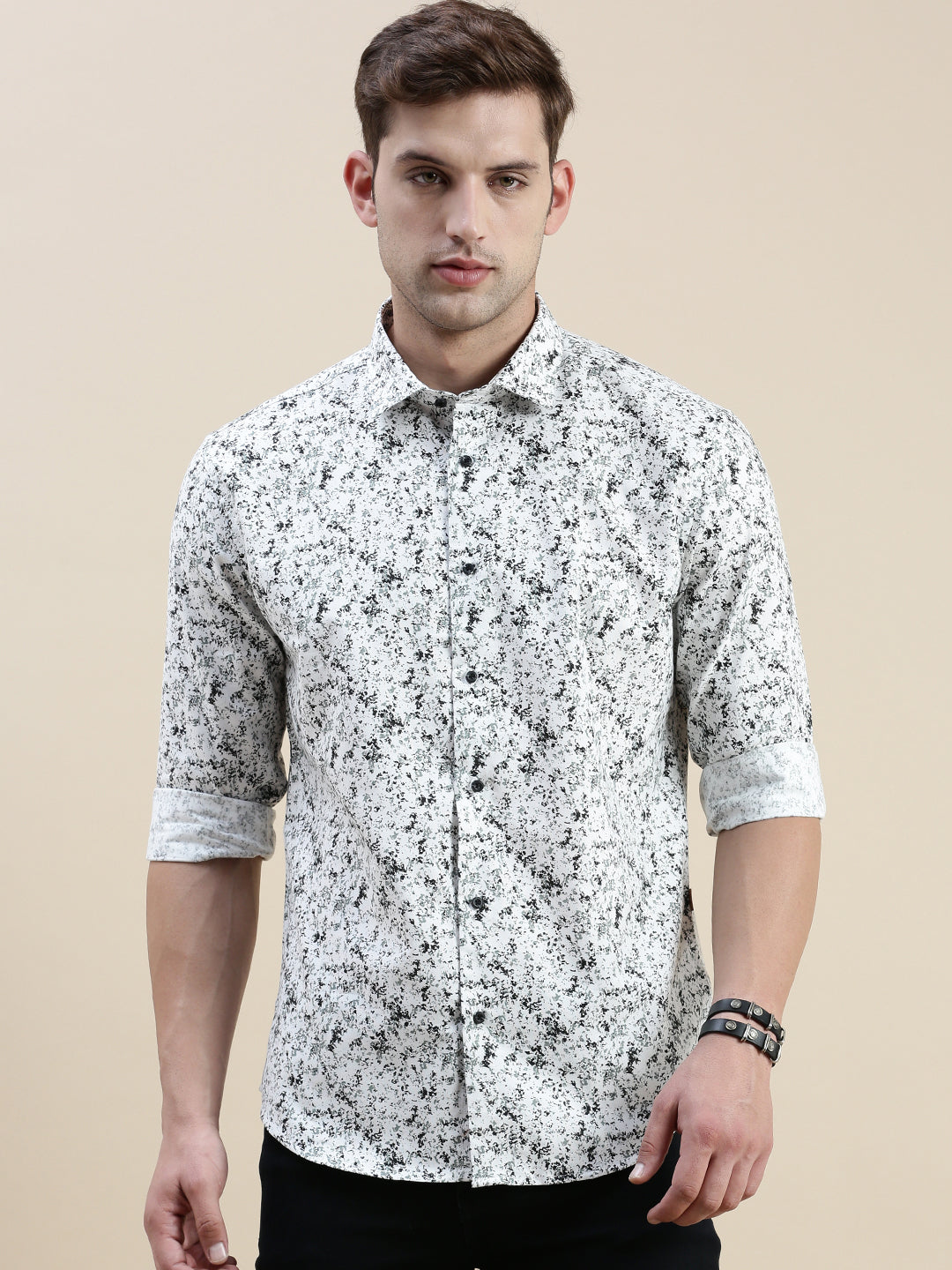 Men White Graphics Casual Shirt