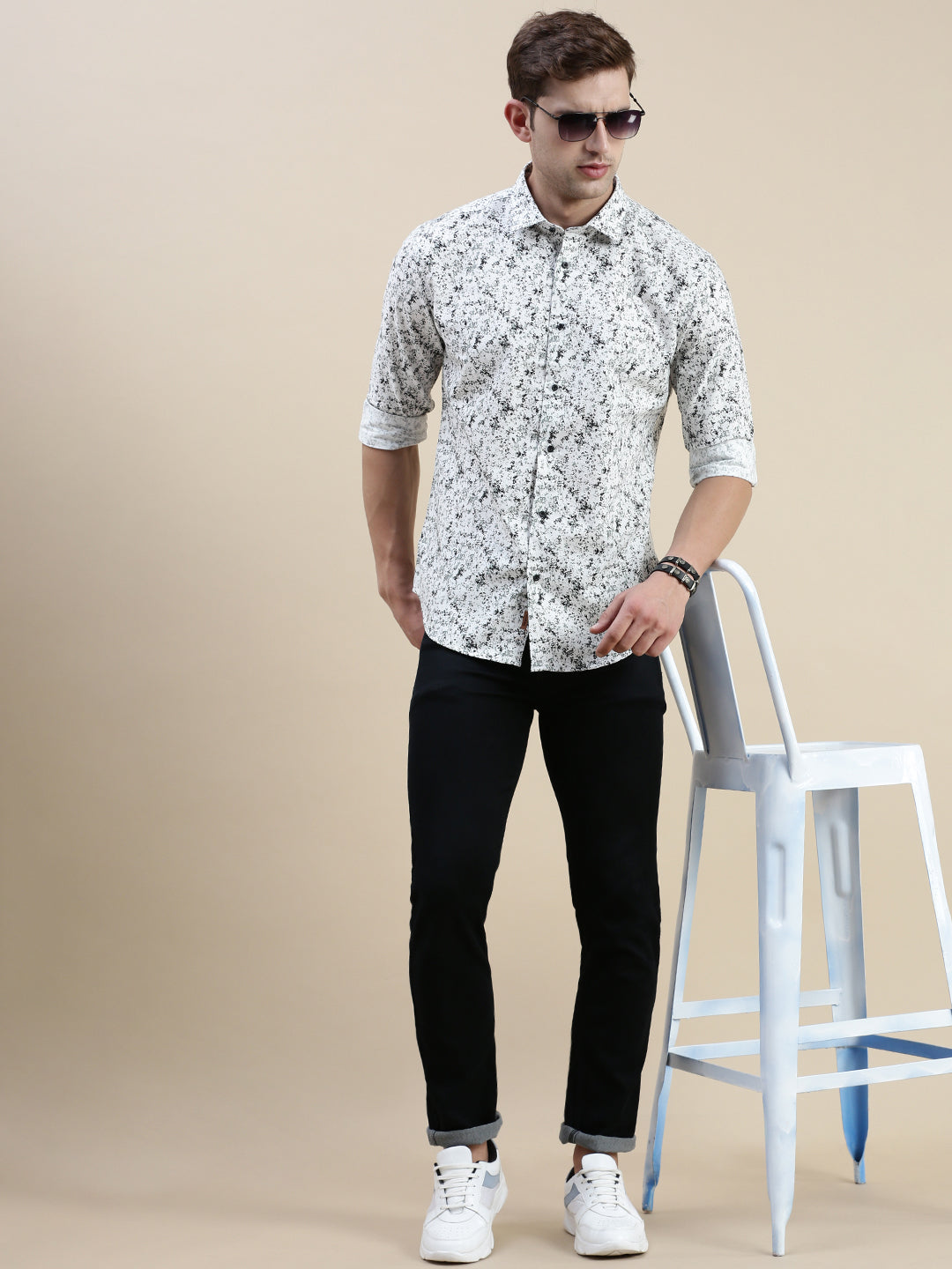 Men White Graphics Casual Shirt