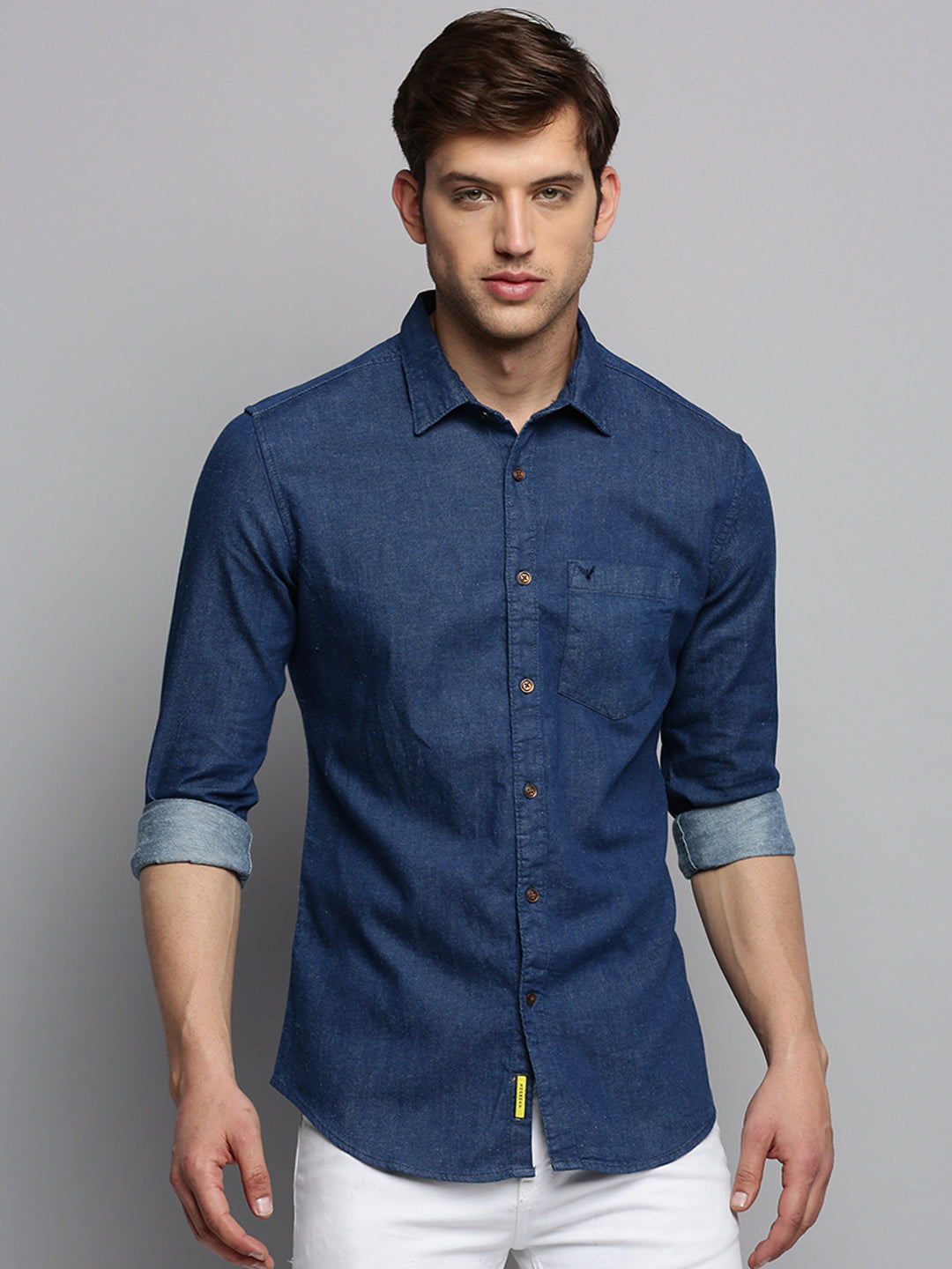 Men Navy Solid Casual Shirt