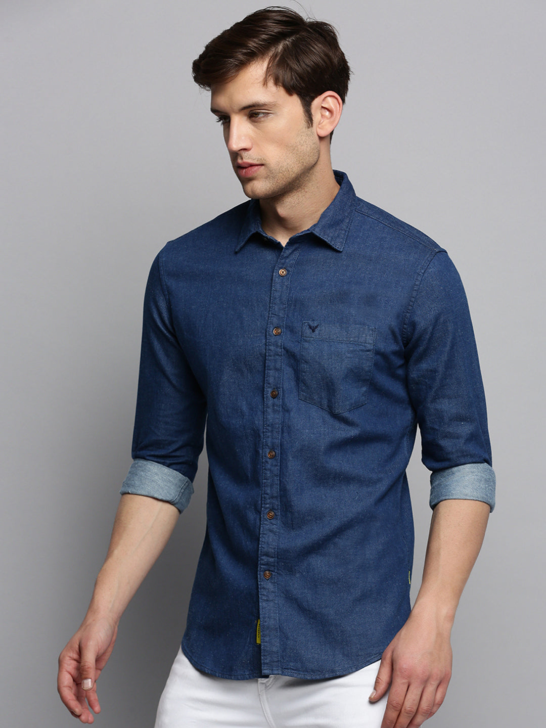 Men Navy Solid Casual Shirt