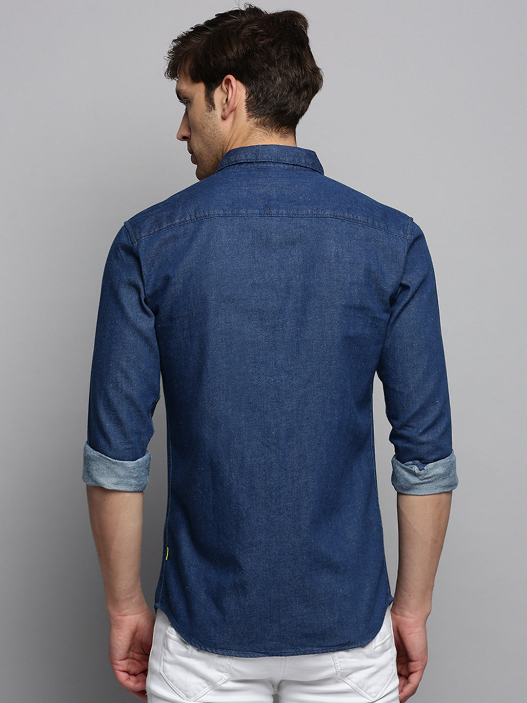 Men Navy Solid Casual Shirt