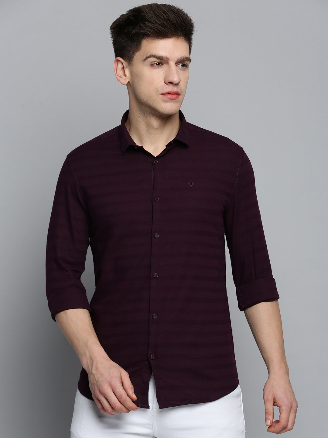 Men's Violet Classic Horizontal Striped Casual Cotton Shirt