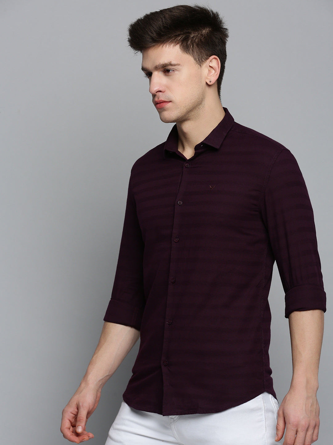 Men's Violet Classic Horizontal Striped Casual Cotton Shirt