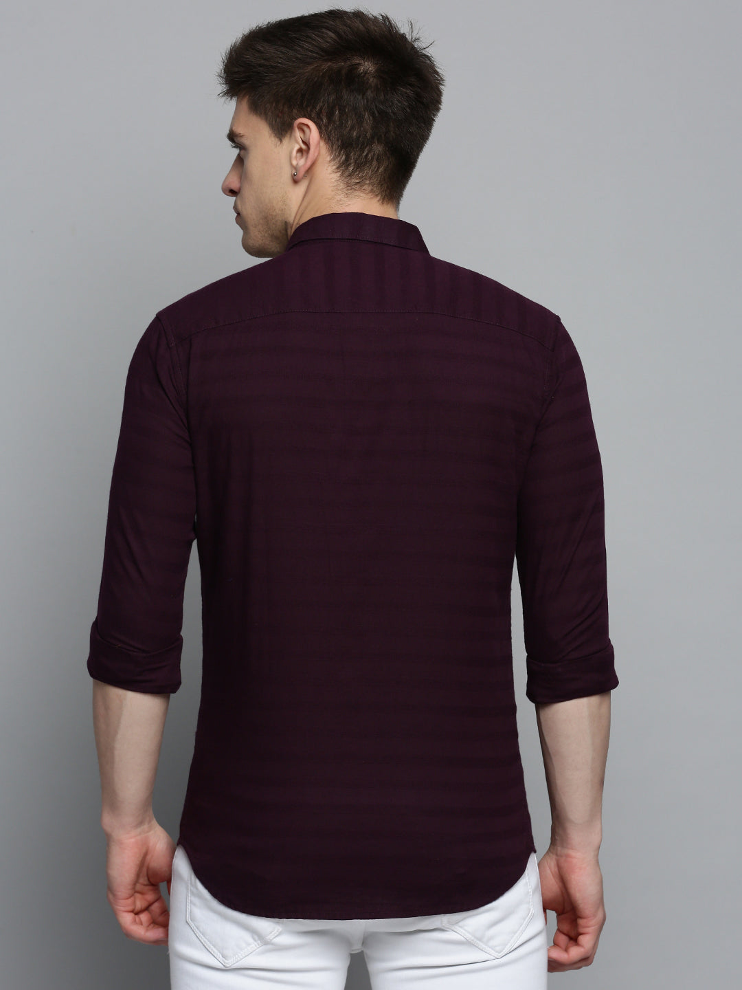 Men's Violet Classic Horizontal Striped Casual Cotton Shirt