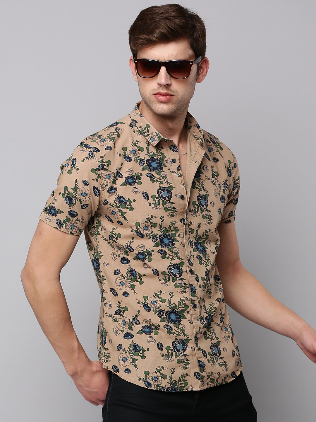 Men Tan Printed Casual Shirt