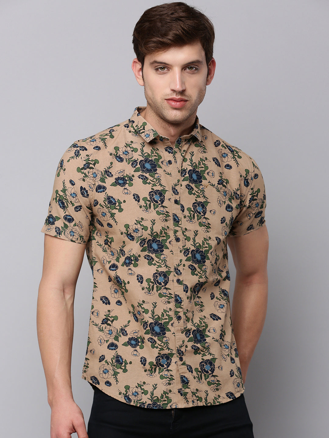 Men Tan Printed Casual Shirt