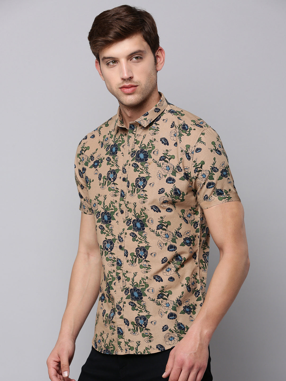 Men Tan Printed Casual Shirt