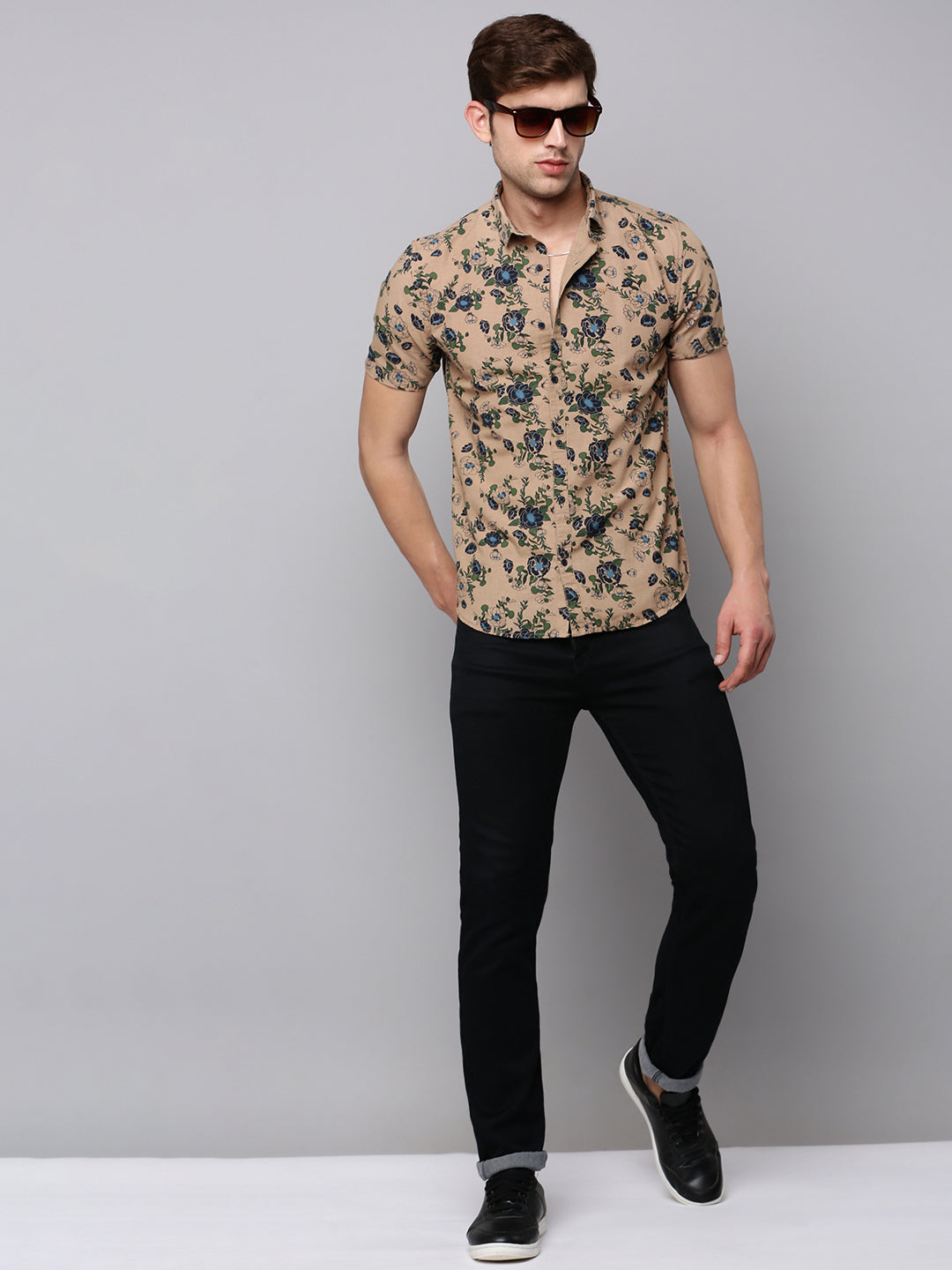 Men Tan Printed Casual Shirt