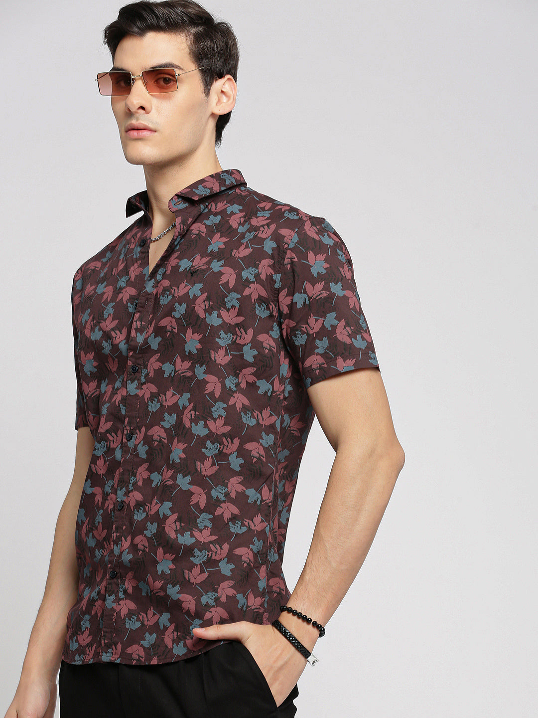 Men Maroon Spread Collar Floral Shirt