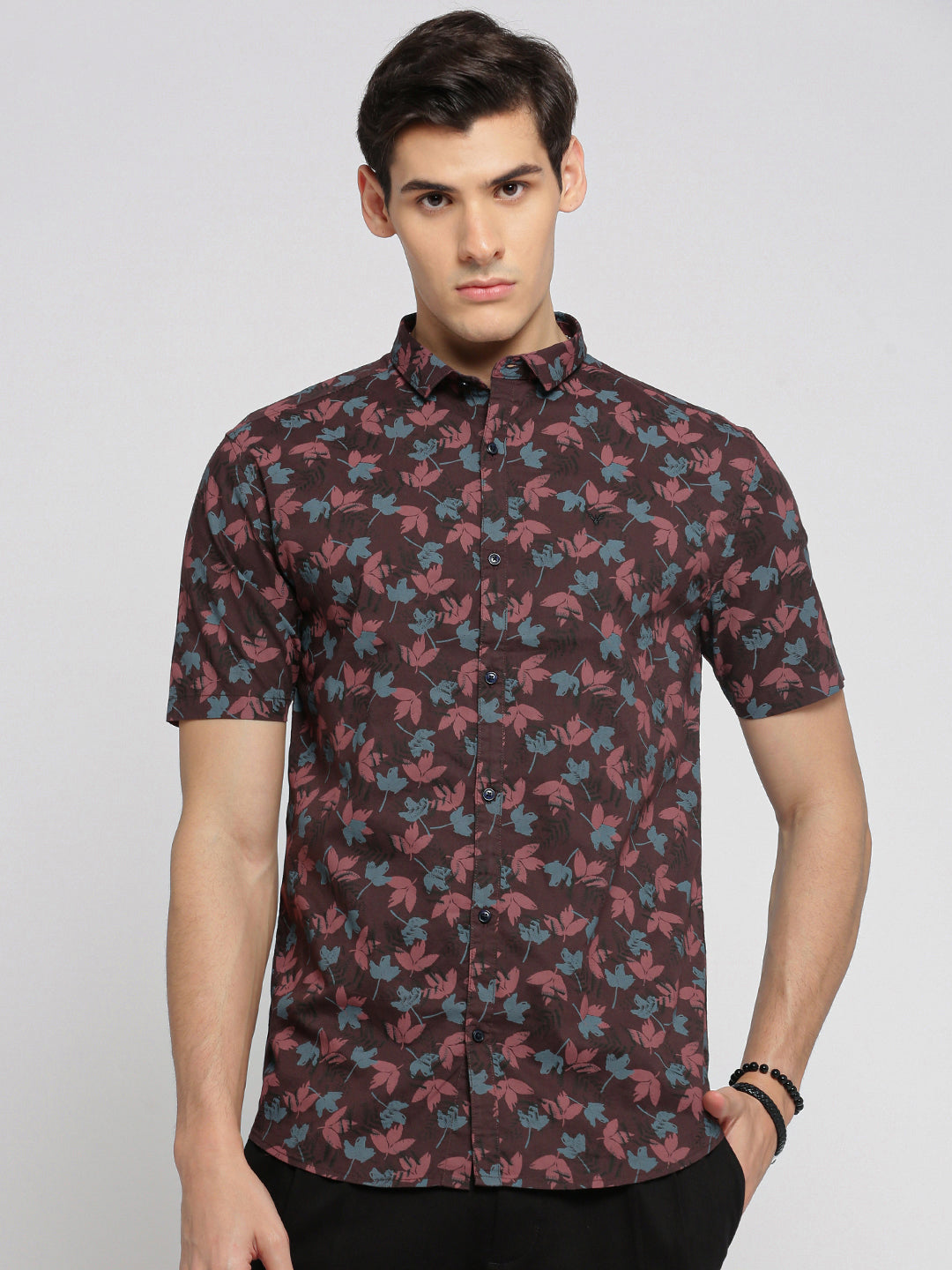 Men Maroon Spread Collar Floral Shirt