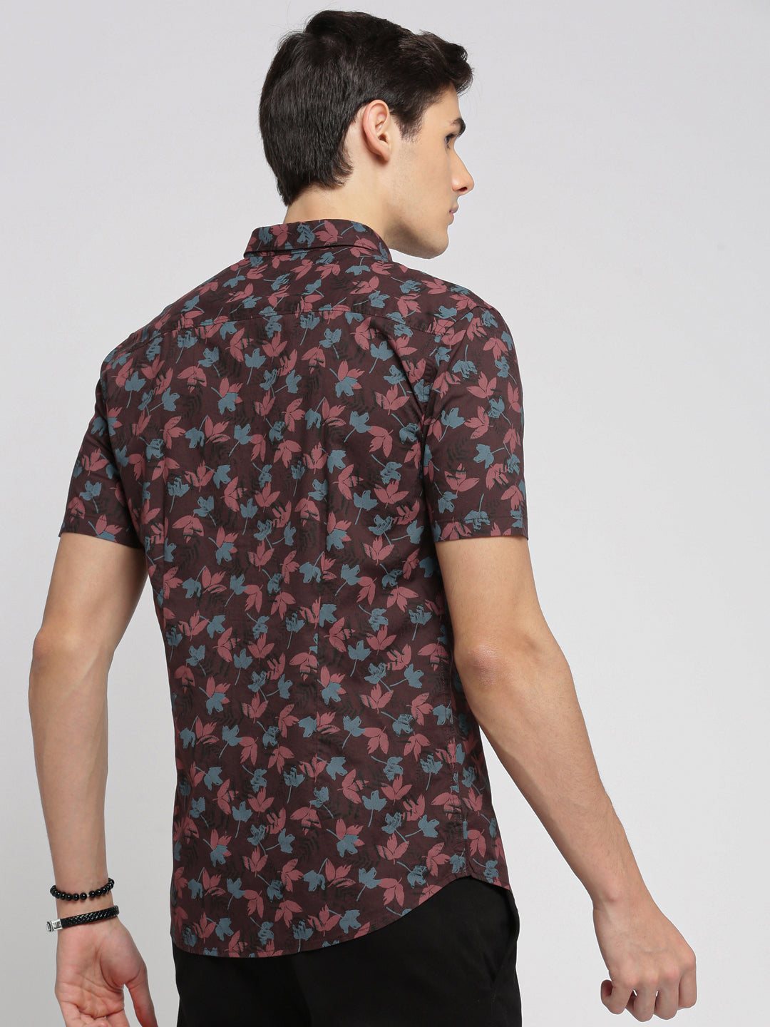 Men Maroon Spread Collar Floral Shirt