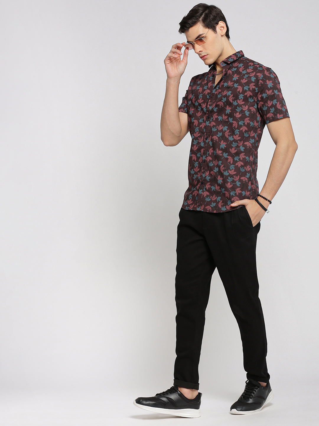 Men Maroon Spread Collar Floral Shirt