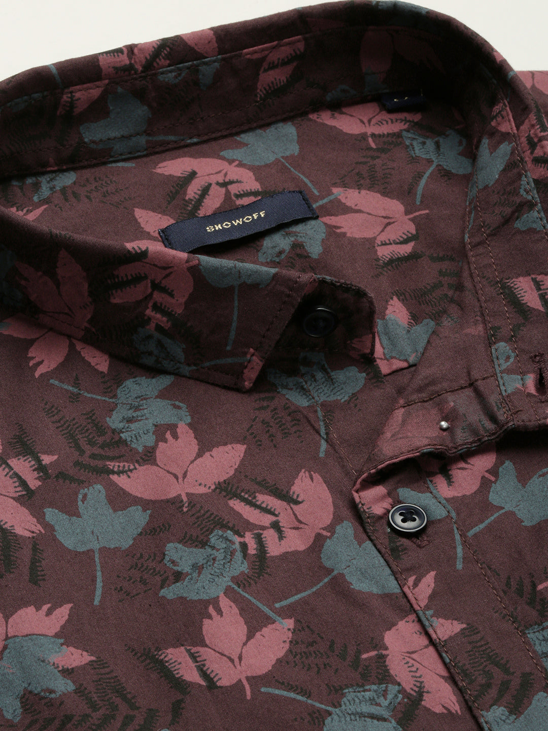 Men Maroon Spread Collar Floral Shirt