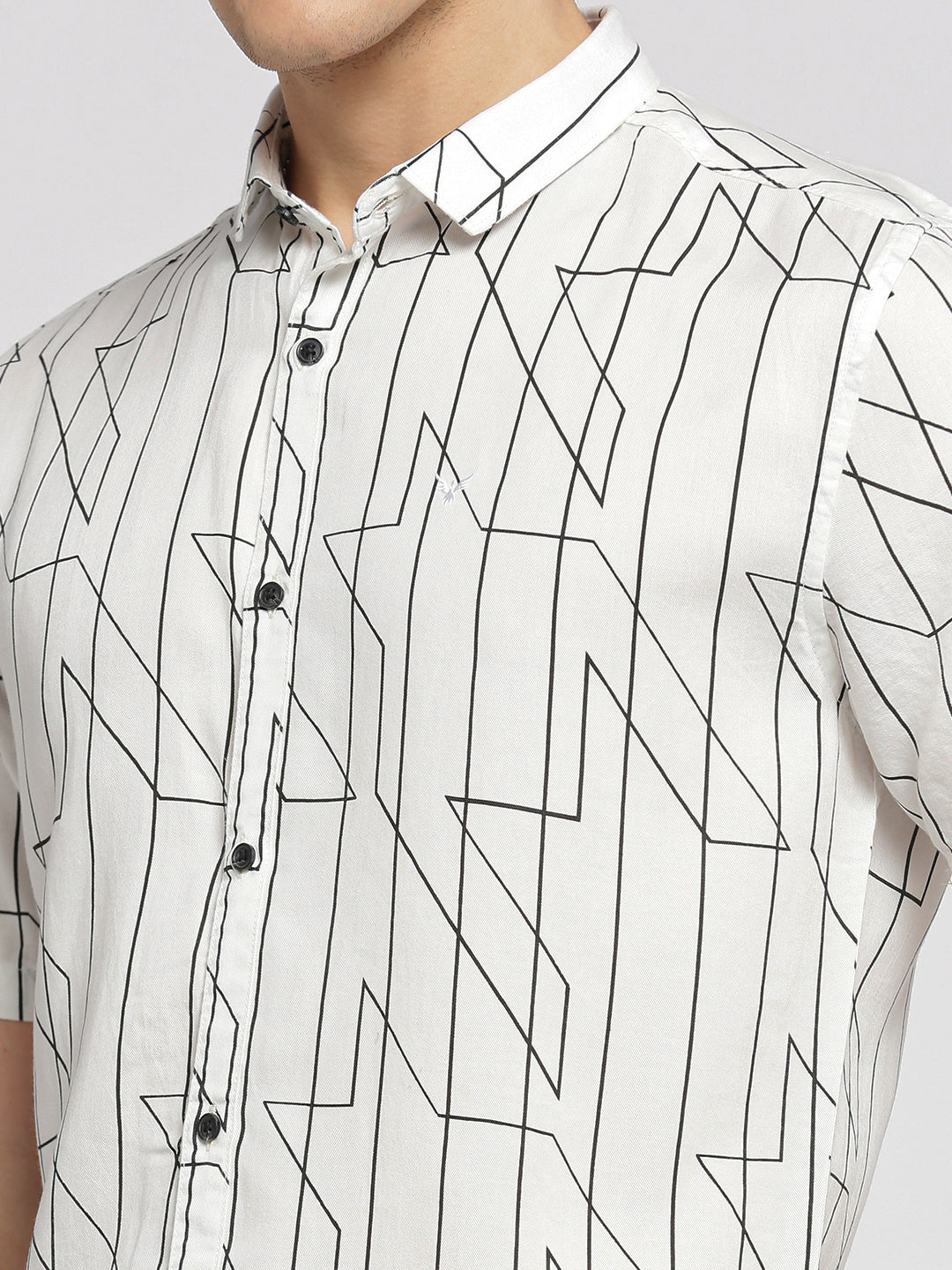 Men White Spread Collar Geometric Shirt