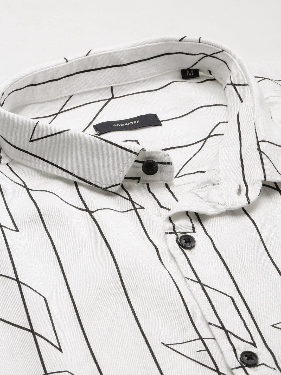 Men White Spread Collar Geometric Shirt