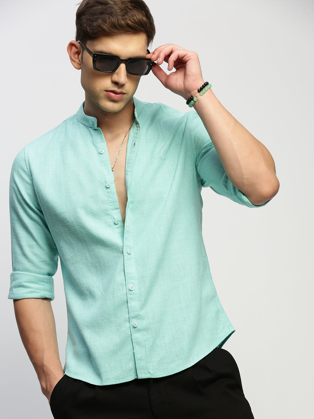 Men Green Solid Shirt