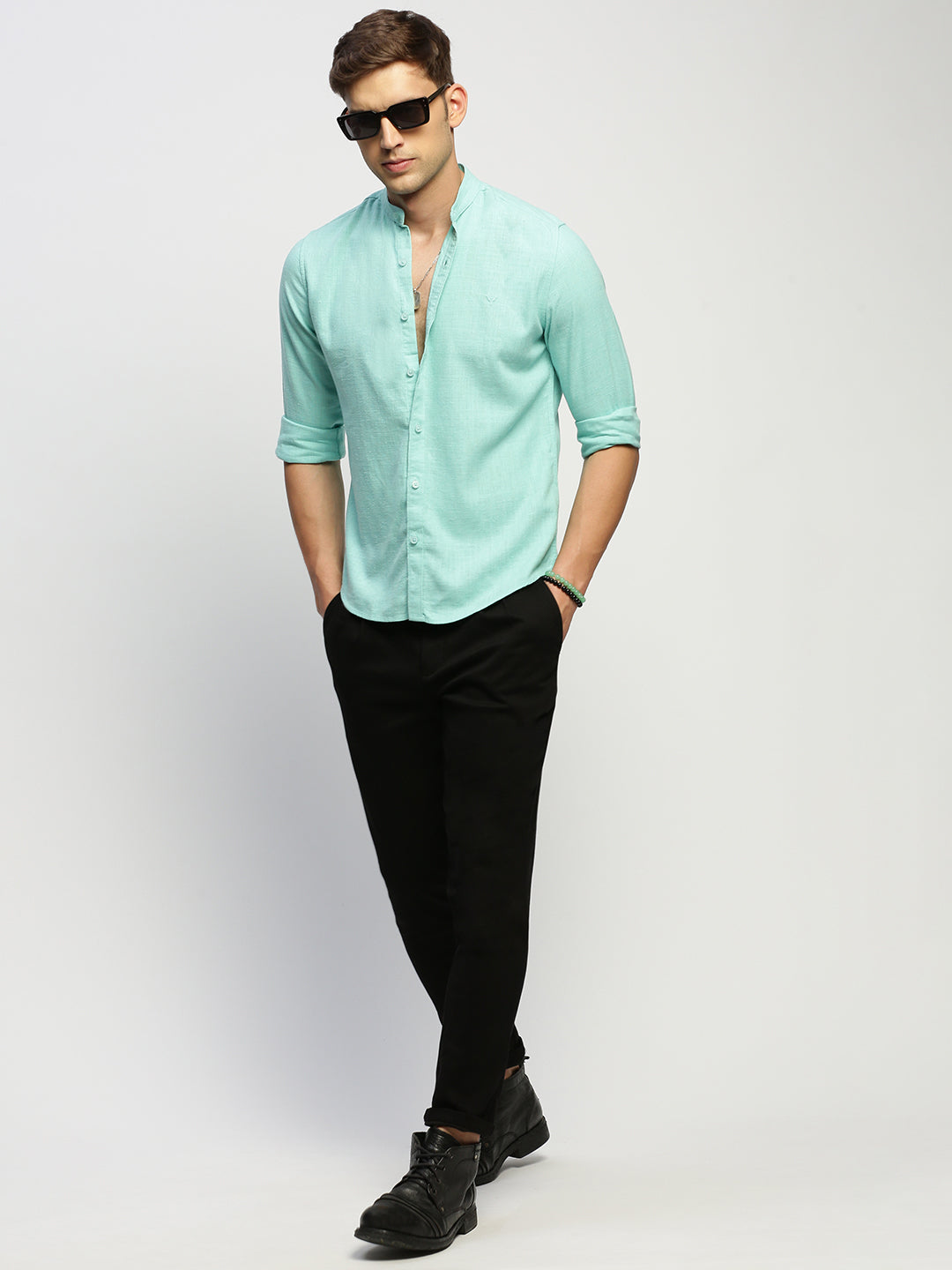 Men Green Solid Shirt