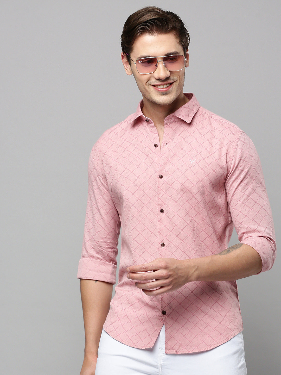 Men Pink Printed Casual Shirt