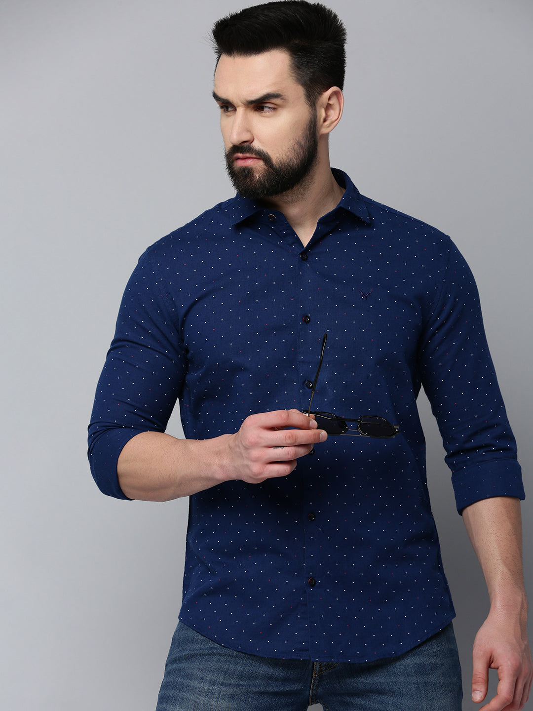 Men Navy Printed Casual Shirt