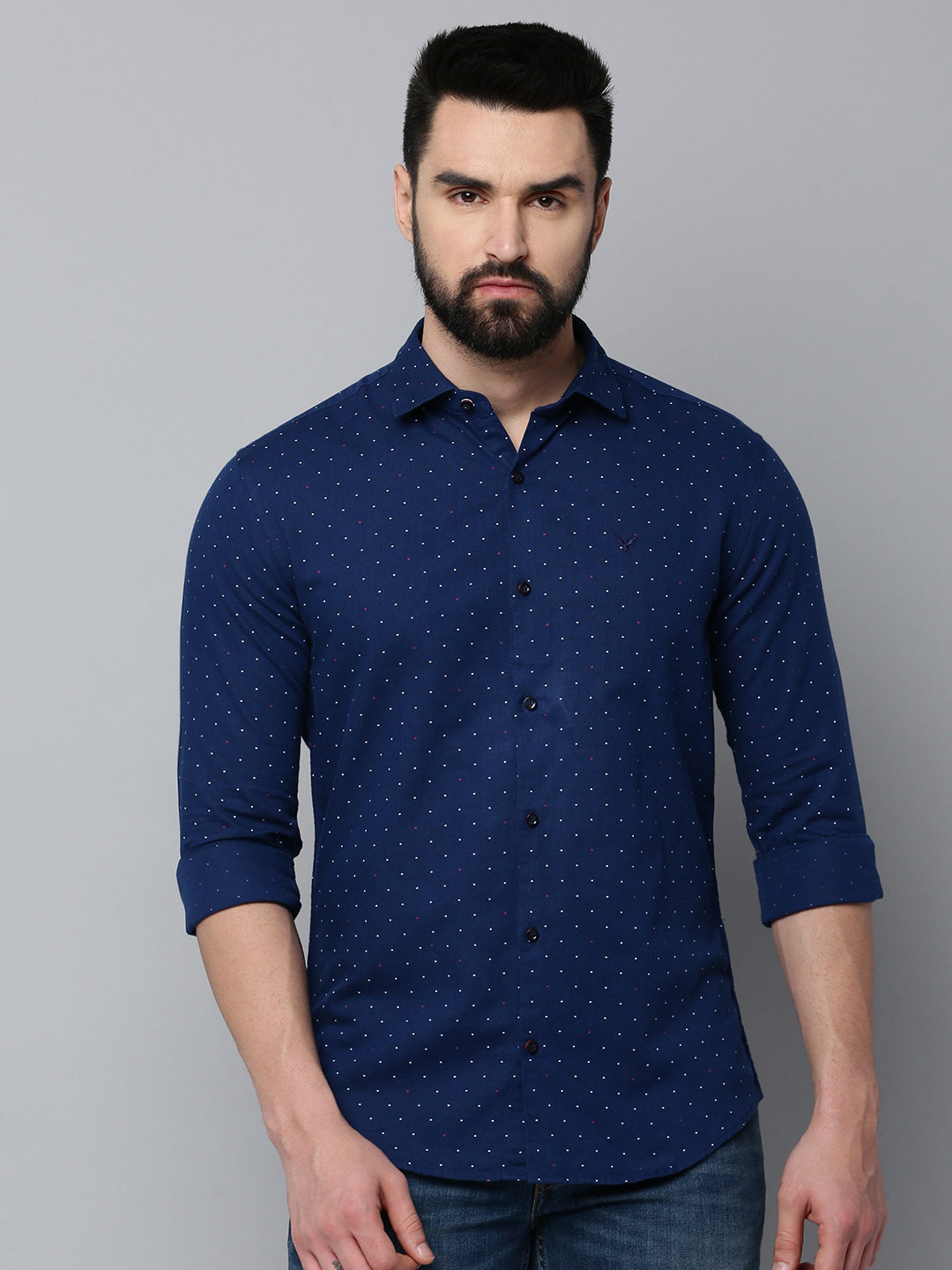 Men Navy Printed Casual Shirt