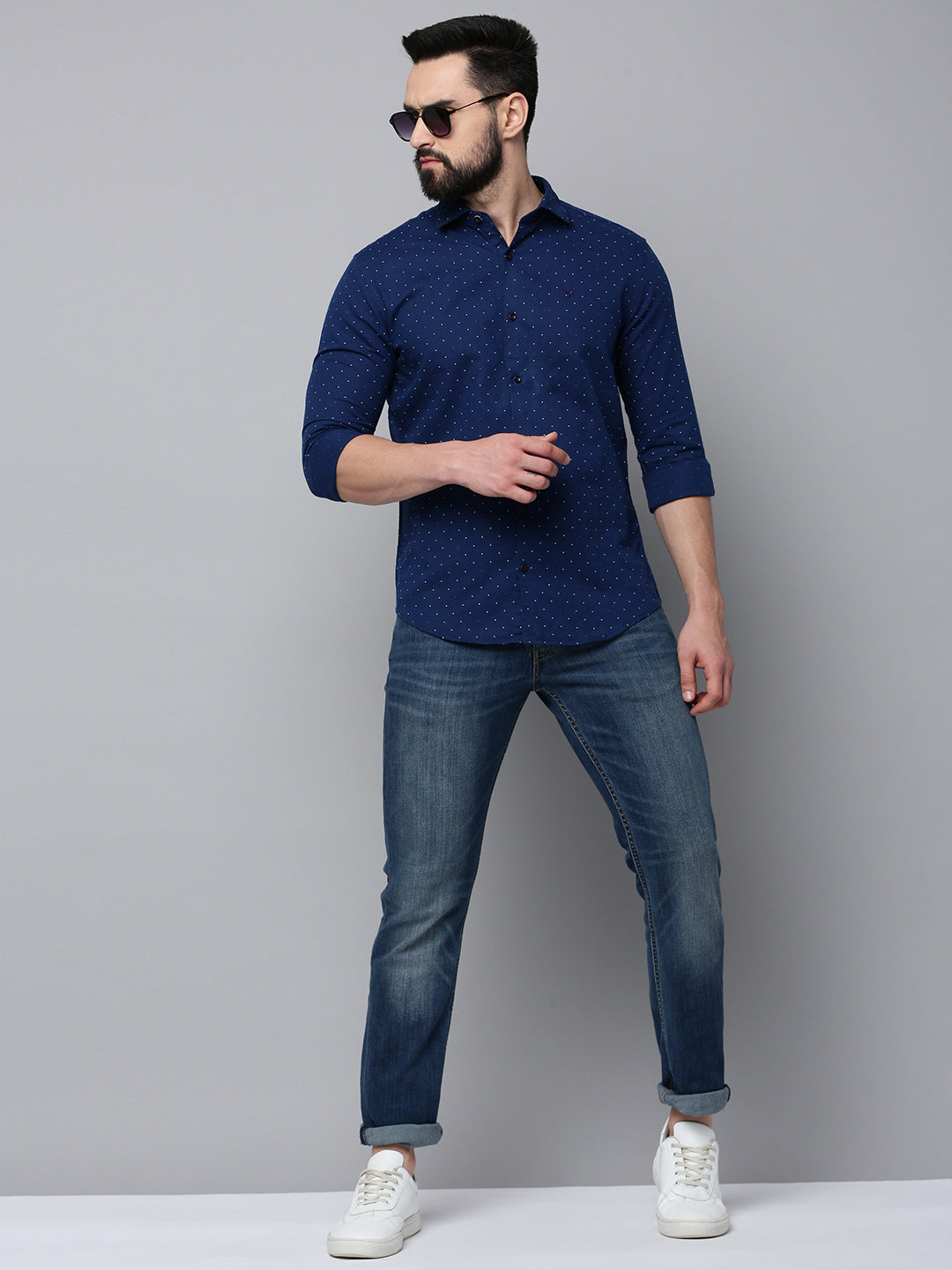 Men Navy Printed Casual Shirt