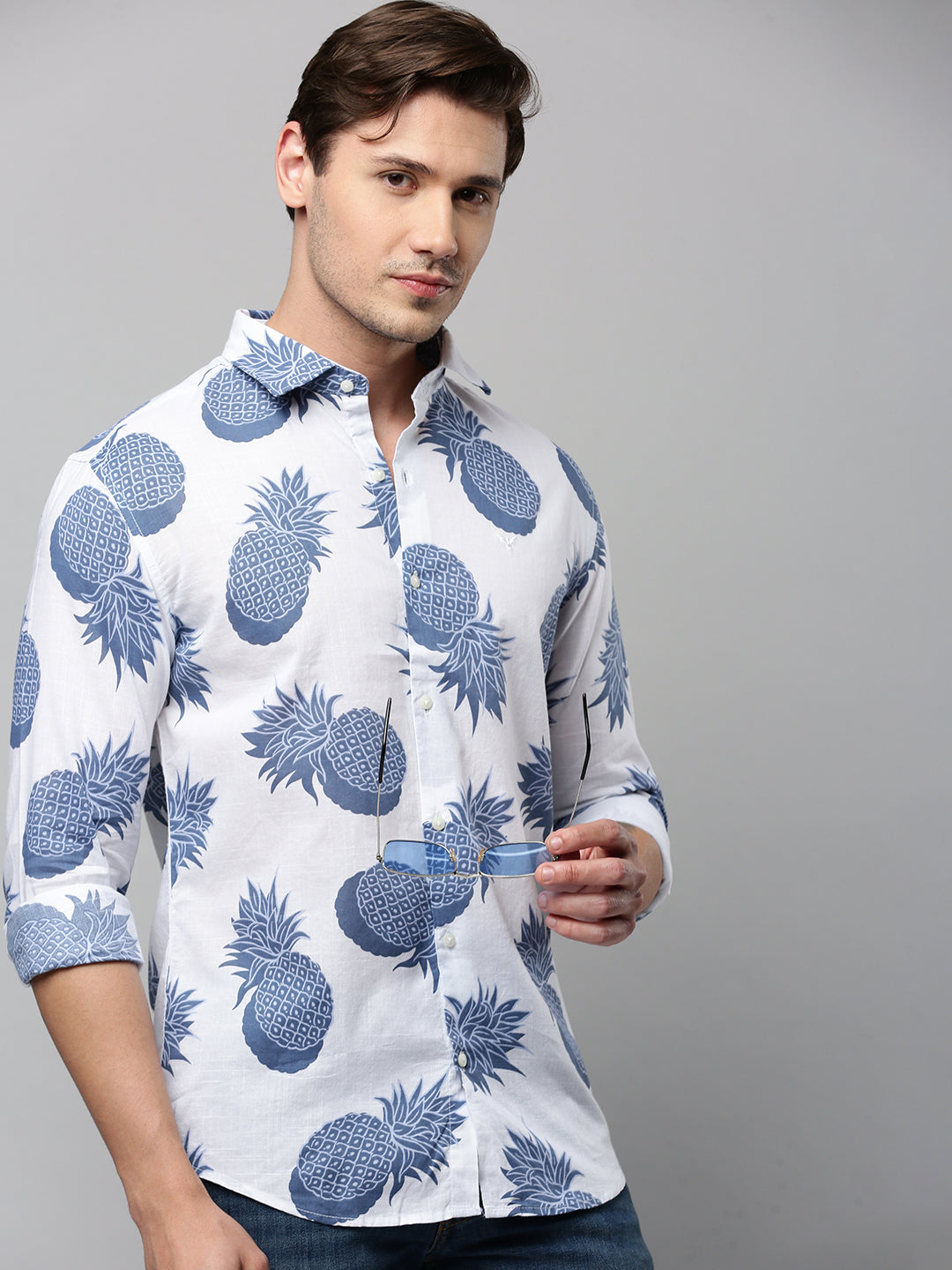 Men White Printed Casual Shirt