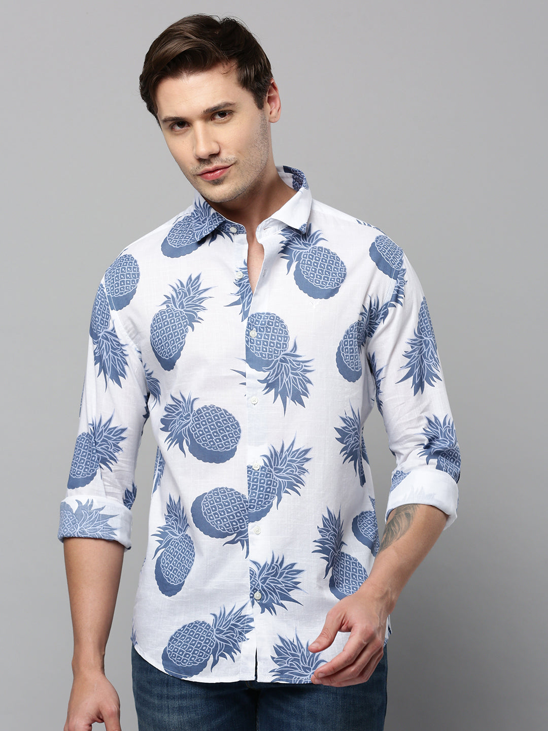 Men White Printed Casual Shirt