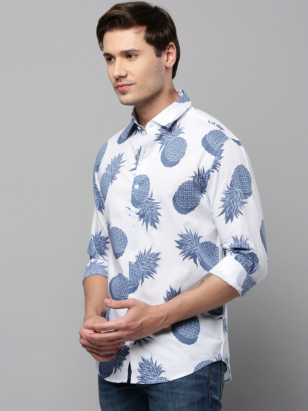 Men White Printed Casual Shirt