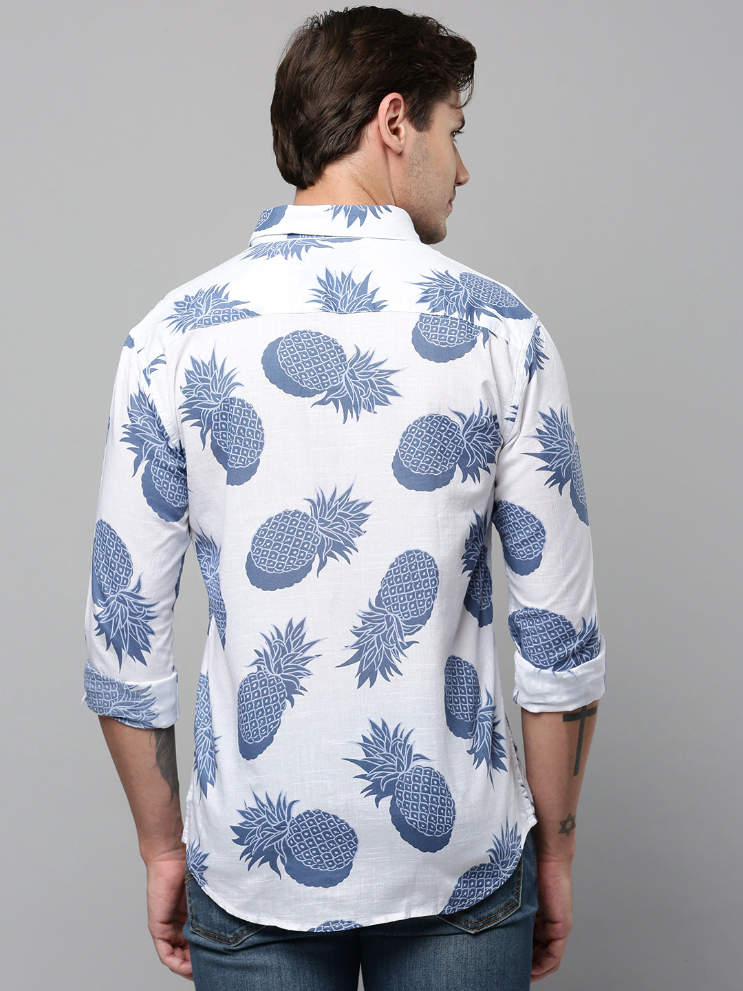 Men White Printed Casual Shirt