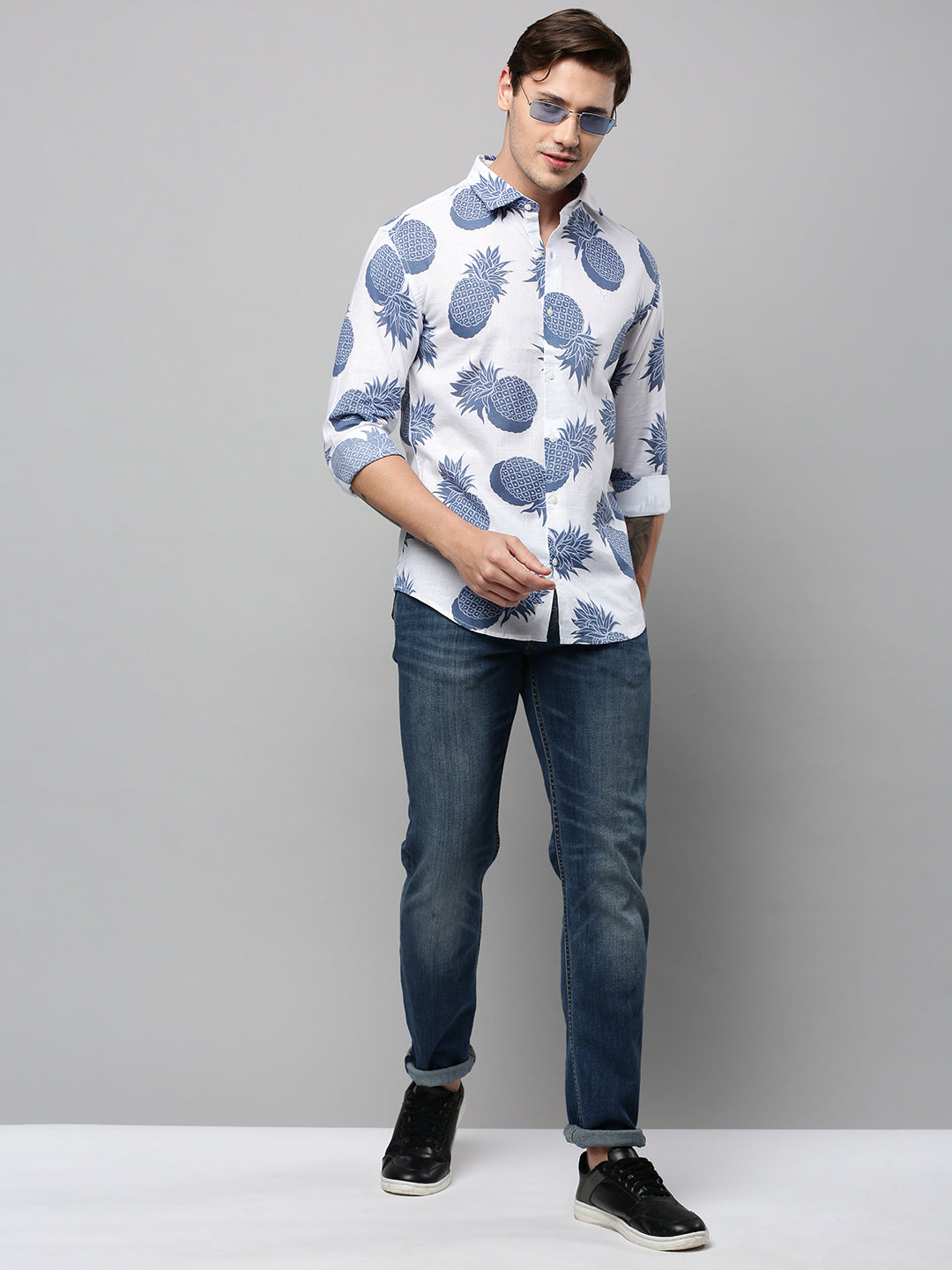 Men White Printed Casual Shirt