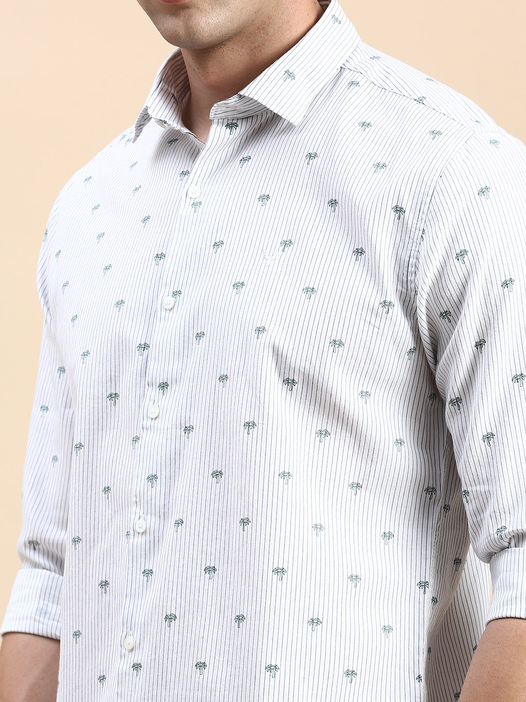 Men White Striped Casual Shirt