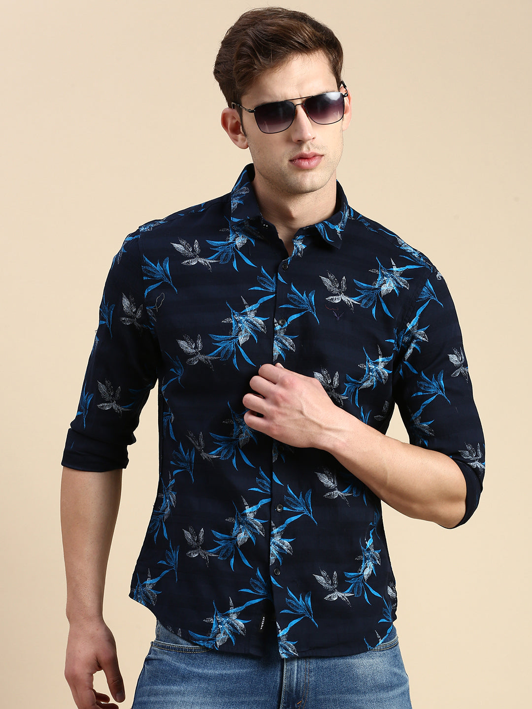 Men Navy Printed Casual Shirt