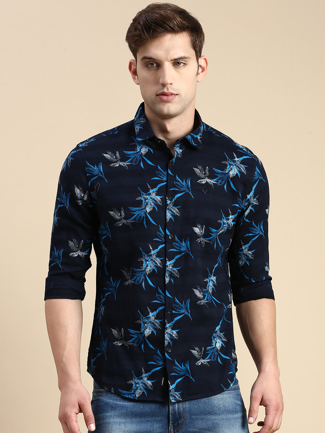 Men Navy Printed Casual Shirt