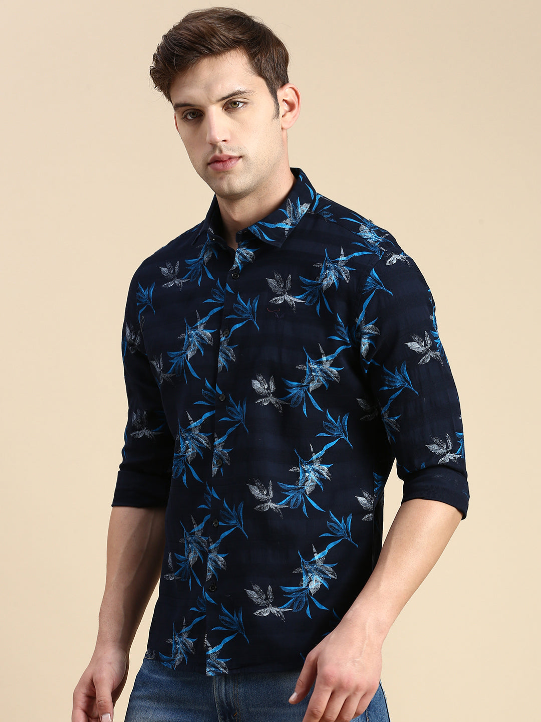 Men Navy Printed Casual Shirt