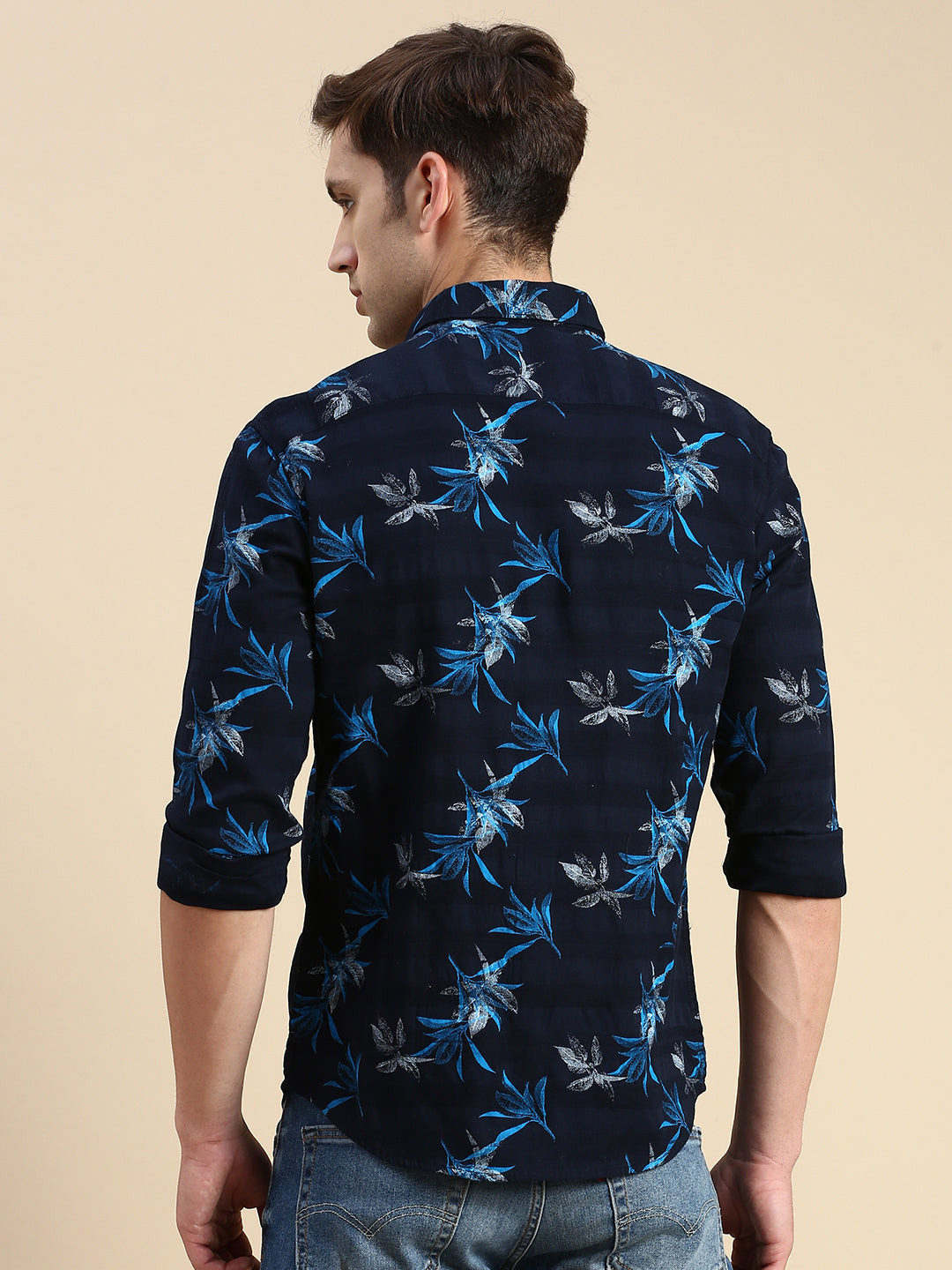 Men Navy Printed Casual Shirt