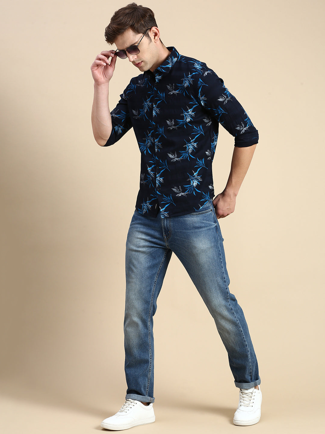 Men Navy Printed Casual Shirt