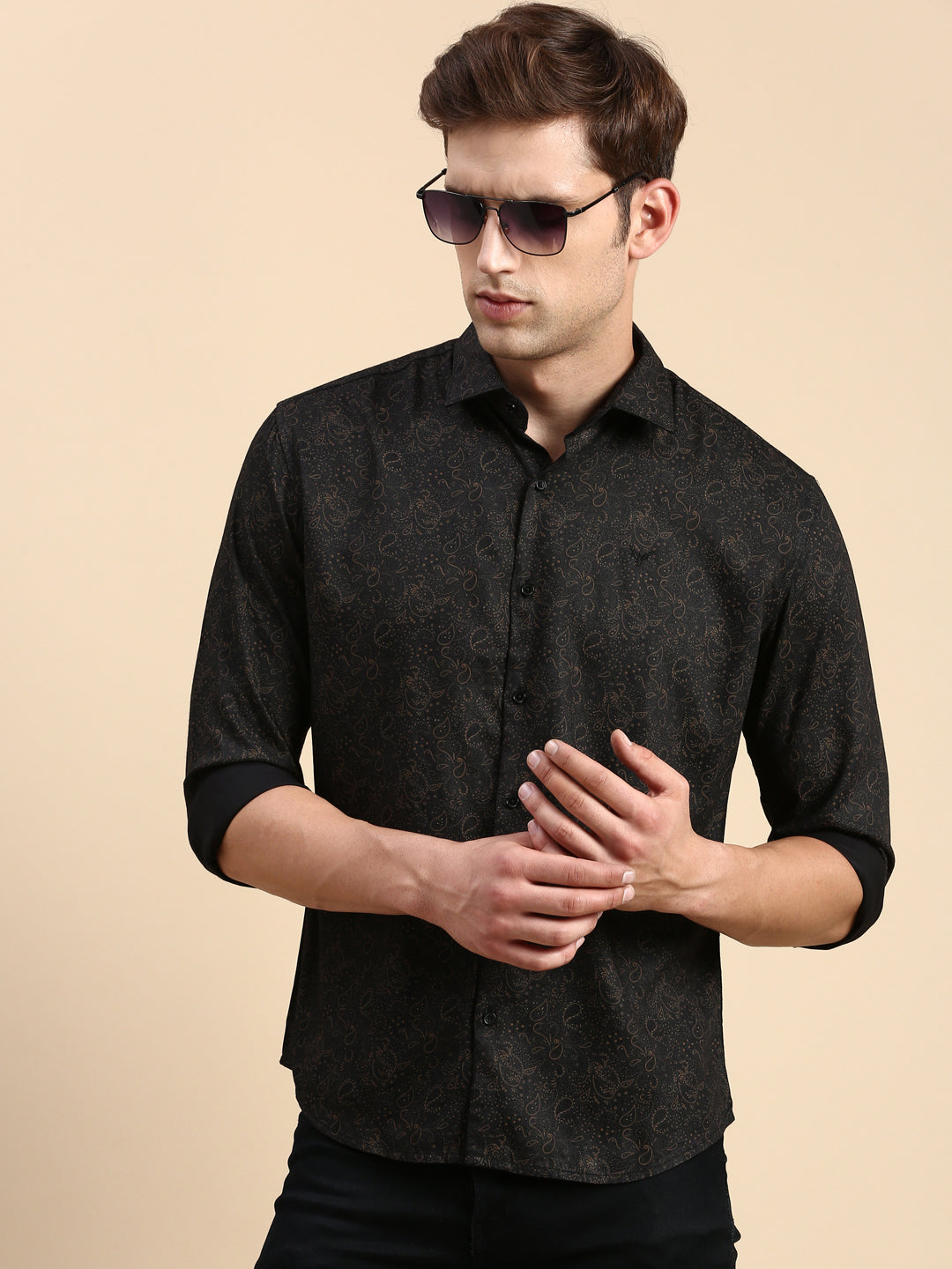 Men Black Printed Casual Shirt