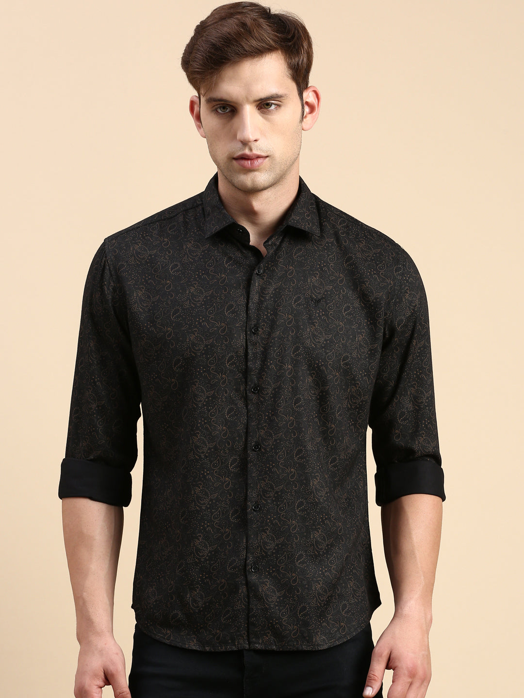 Men Black Printed Casual Shirt