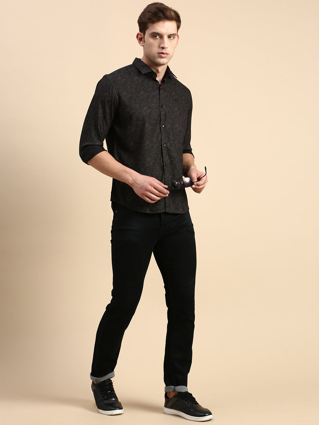 Men Black Printed Casual Shirt