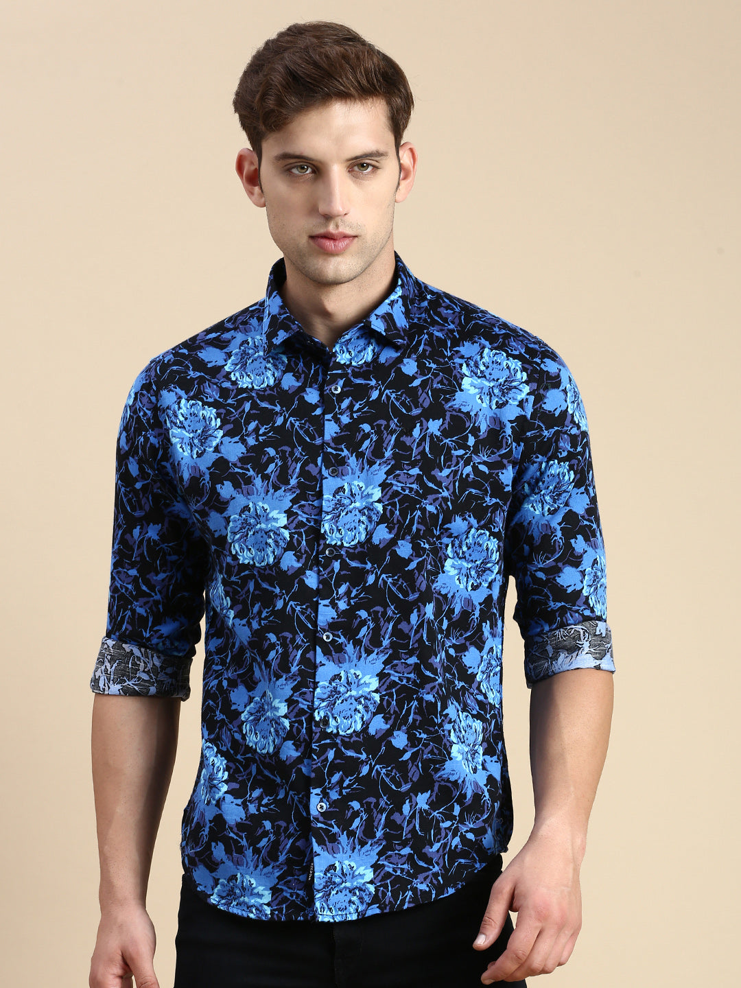 Men Blue Printed Casual Shirt