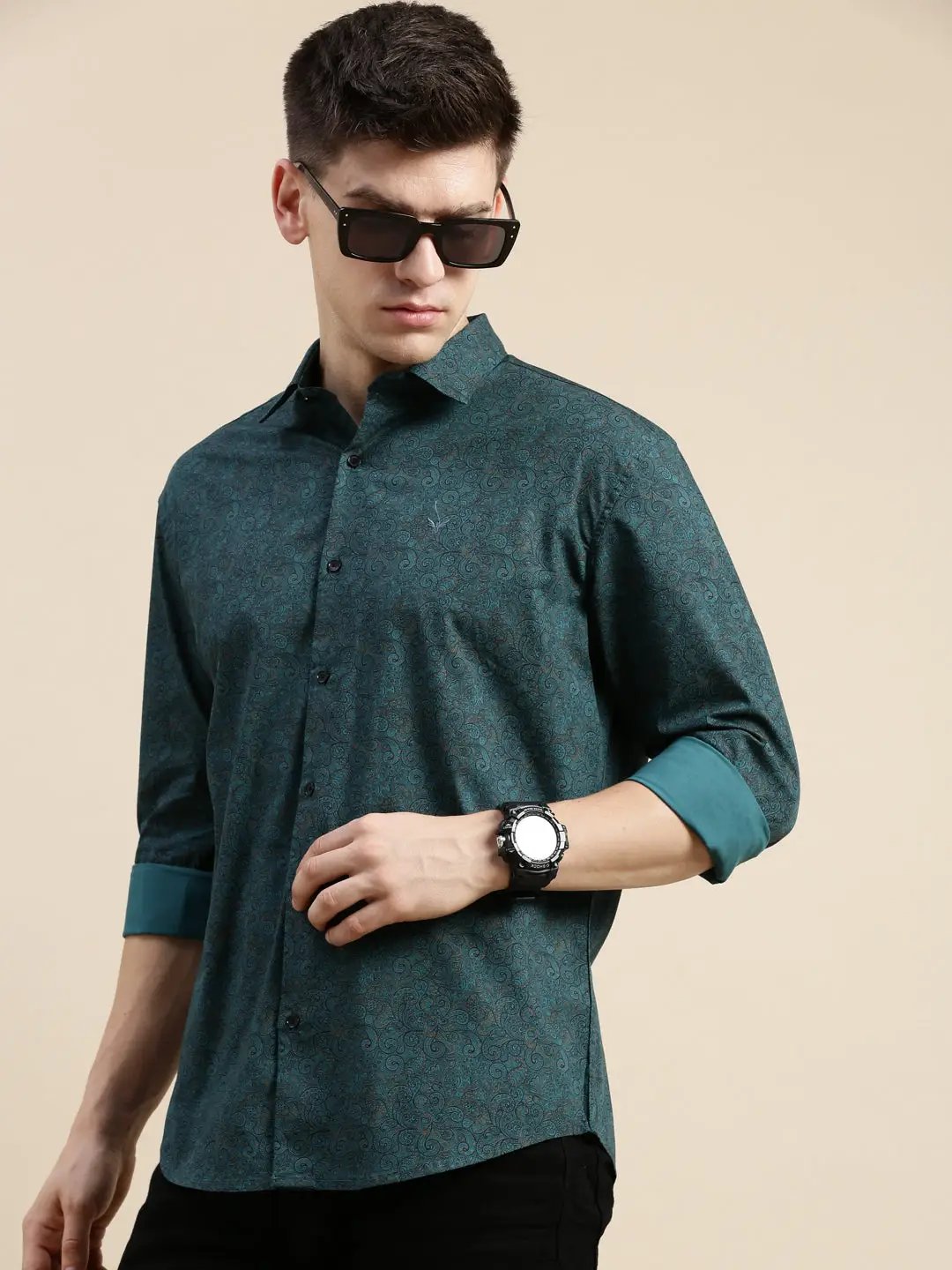 Men's Green Printed Casual Shirt