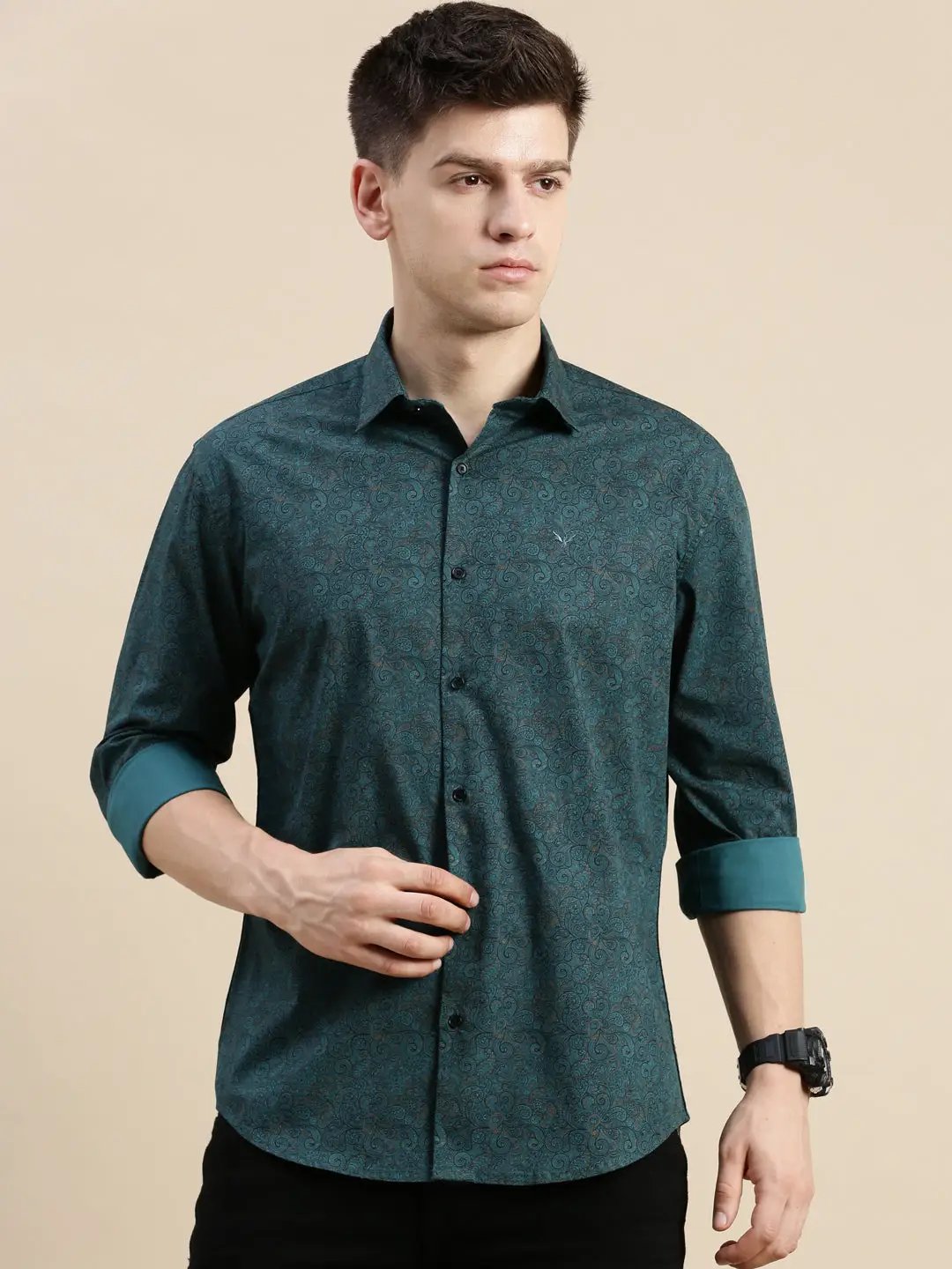 Men's Green Printed Casual Shirt