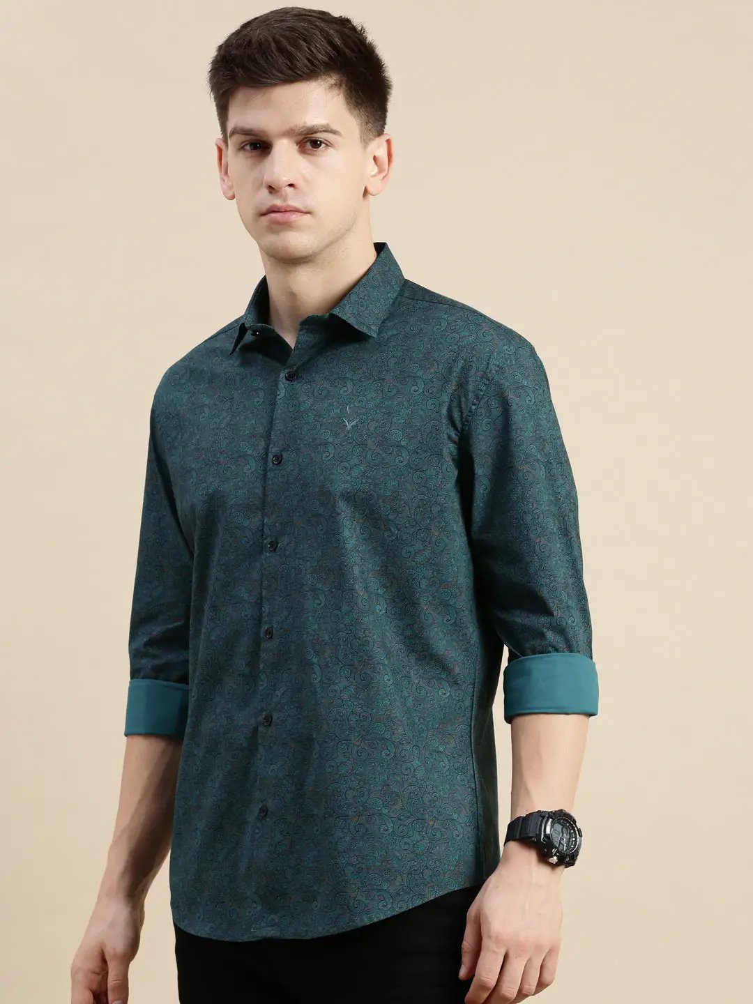 Men's Green Printed Casual Shirt
