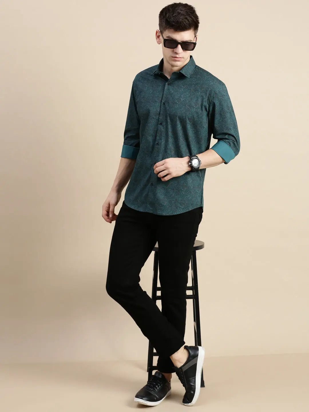 Men's Green Printed Casual Shirt
