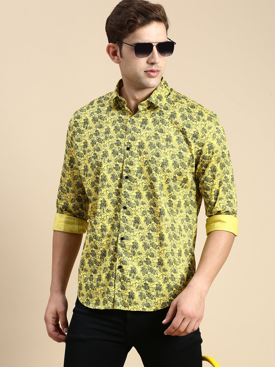 Men Yellow Printed Casual Shirt