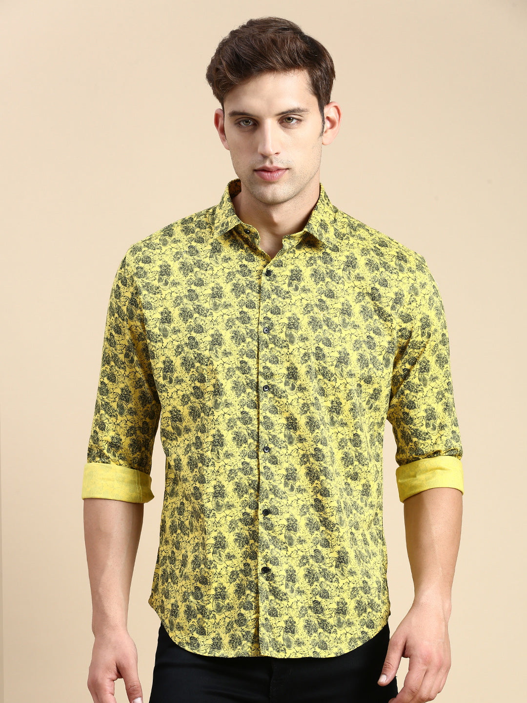 Men Yellow Printed Casual Shirt