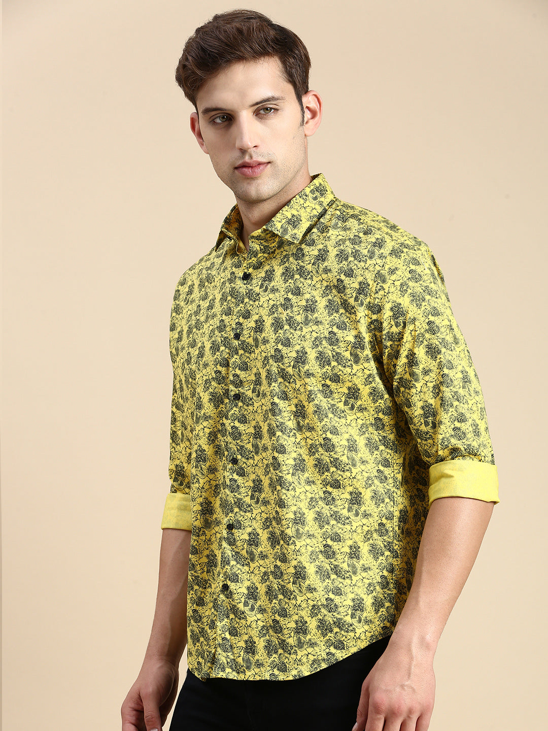 Men Yellow Printed Casual Shirt